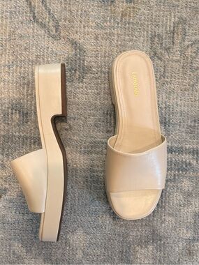 Larroude Cream Leather Slide Mules